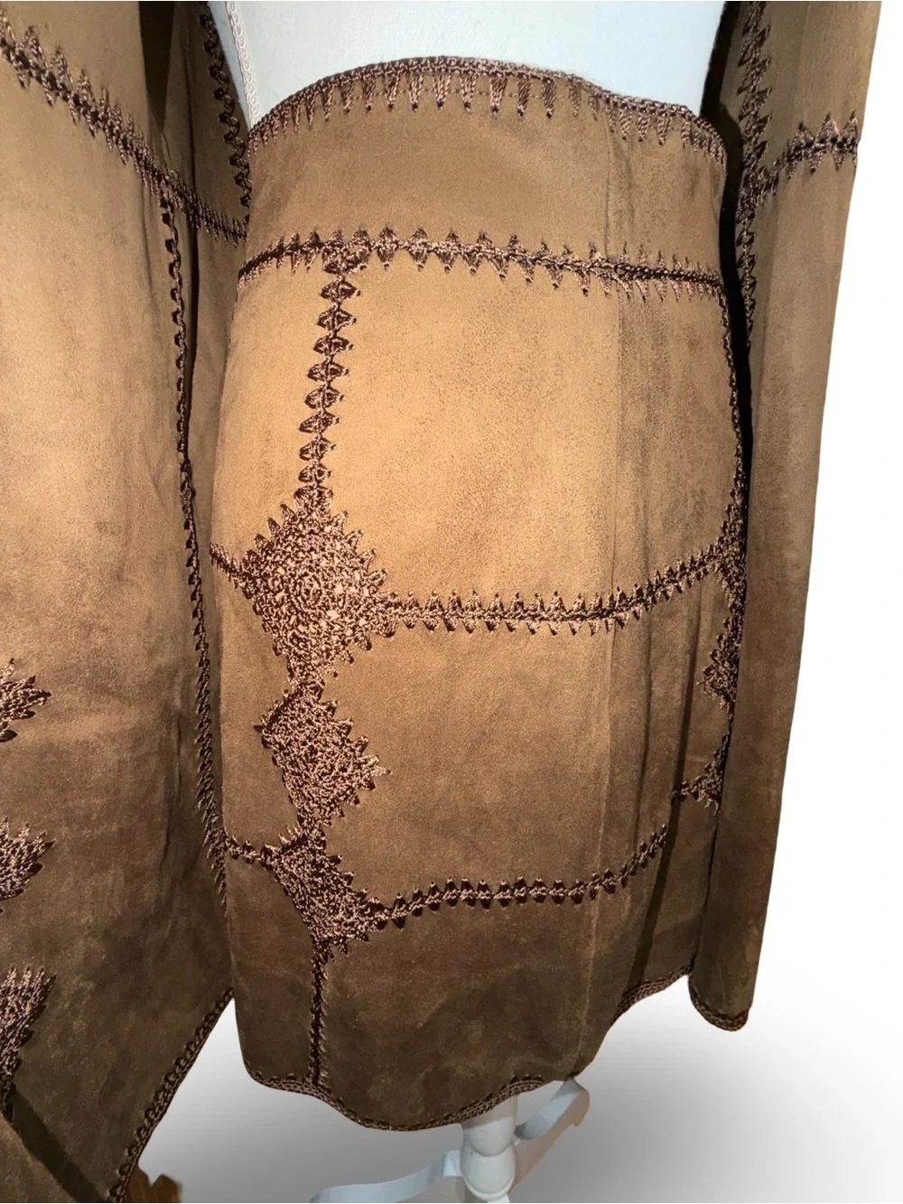Zara Woman Faux Suede Boho Embroidered Vest & Mini Skirt Set, S